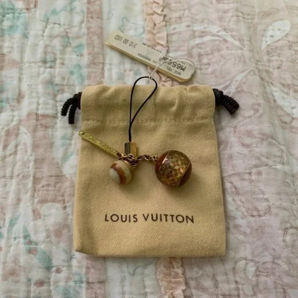 Louis Vuitton Phone Strap Two Spheres w/ Tag Dust Bag M65698 Vintage Rare